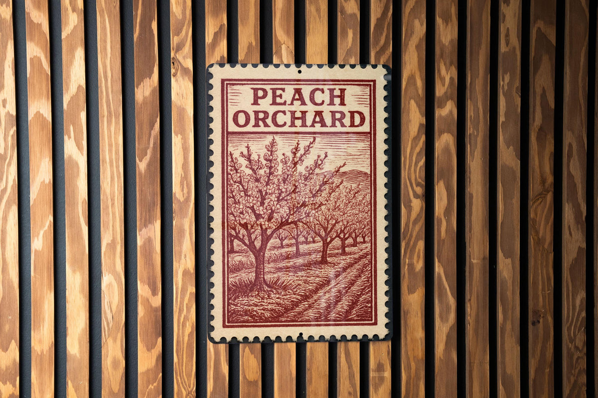 Peach Orchard Metal Sign – Vintage Farmhouse Wall Decor, Rustic Garden Art, Country Kitchen Stamp Style Artwork — photo 2