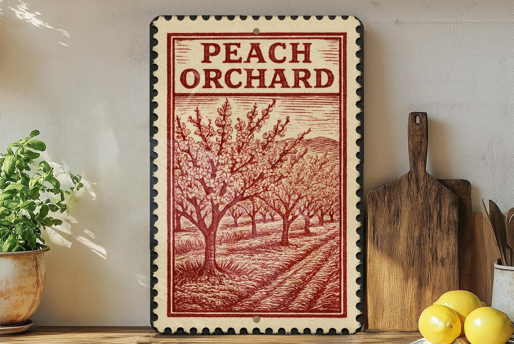 Peach Orchard Metal Sign – Vintage Farmhouse Wall Decor, Rustic Garden Art, Country Kitchen Stamp Style Artwork — photo 3