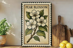 Pear Blossom Metal Sign – Vintage Stamp Style Wall Art, Botanical Floral Decor, Rustic Garden Aluminum Sign — photo 1