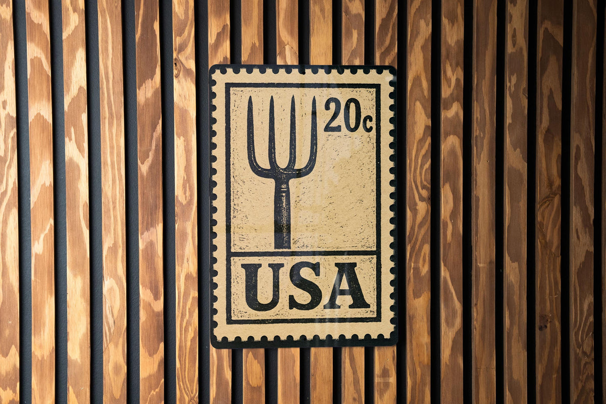 Vintage Pitchfork Metal Sign Stamp Style Art – Rustic Farmhouse Wall Decor, Barn Tool Illustration, Country Home Accent — photo 2