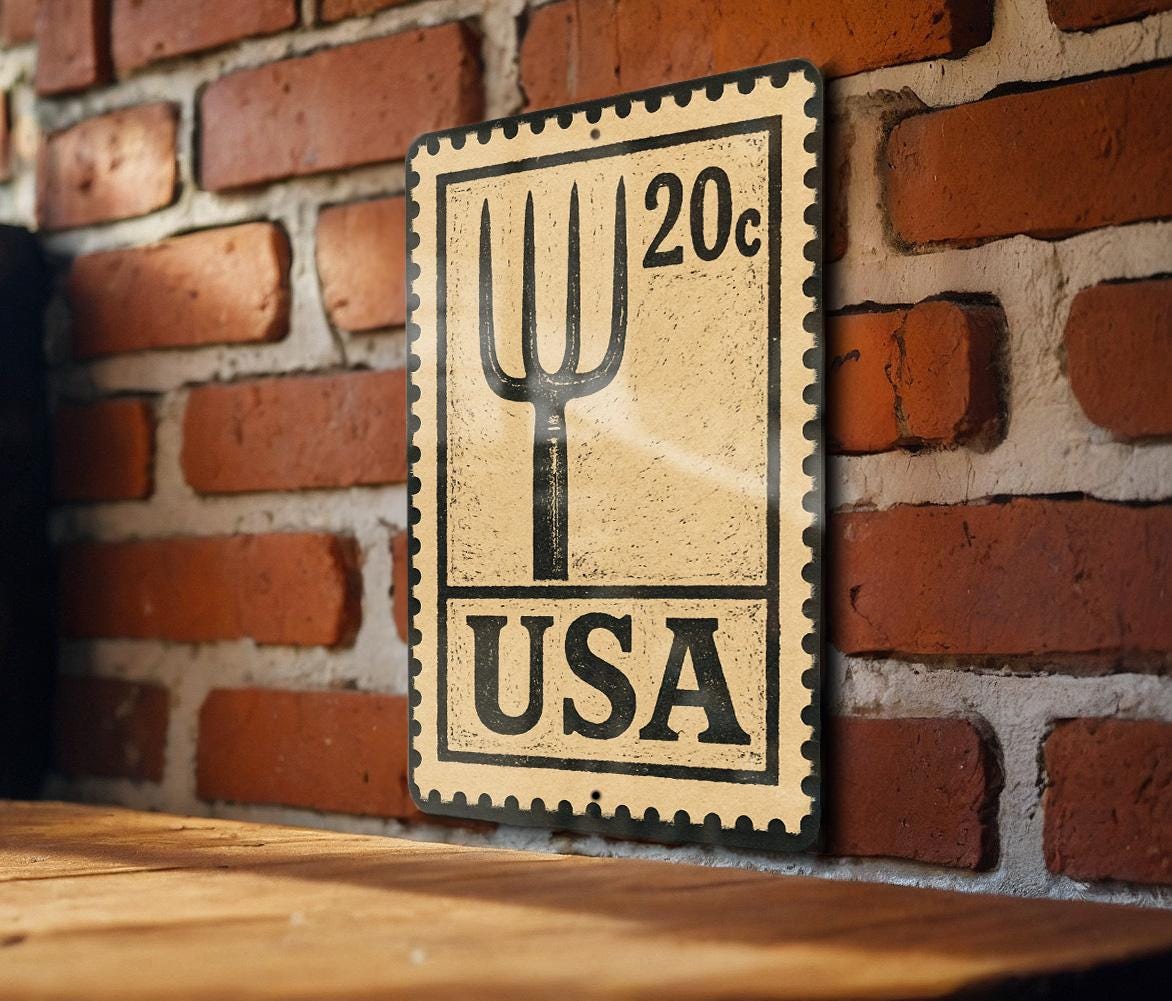 Vintage Pitchfork Metal Sign Stamp Style Art – Rustic Farmhouse Wall Decor, Barn Tool Illustration, Country Home Accent — photo 3