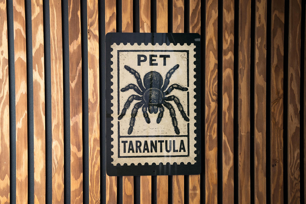 Pet Tarantula Metal Sign – Vintage Stamp Style Spider Wall Art for Arachnid Lovers, Rustic Home or Man Cave Decor — photo 3