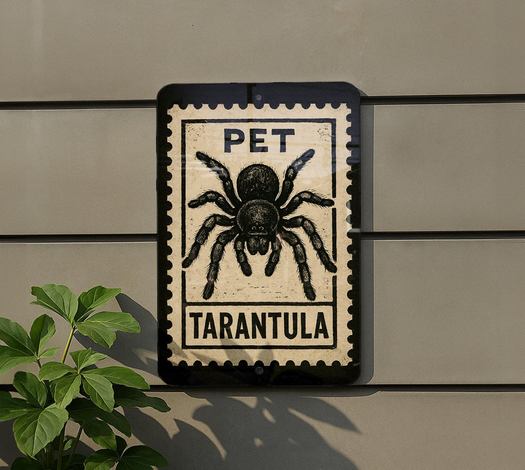 Pet Tarantula Metal Sign – Vintage Stamp Style Spider Wall Art for Arachnid Lovers, Rustic Home or Man Cave Decor — photo 5