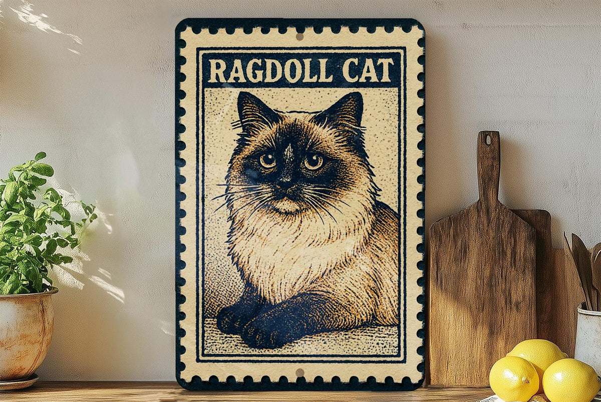 Ragdoll Cat Metal Sign – Vintage Stamp Style Wall Art for Cat Lovers, Rustic Home Decor, Gift for Pet Owners — photo 3