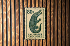 Saltwater Crocodile Metal Sign – Vintage Stamp Style Wall Art, Vertical Rustic Decor for Home, Cabin, or Man Cave — photo 1