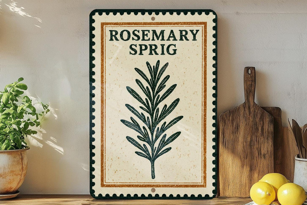 Rosemary Sprig Metal Sign – Rustic Kitchen Herb Wall Art, Vintage Botanical Stamp Style Décor for Home or Garden — photo 3