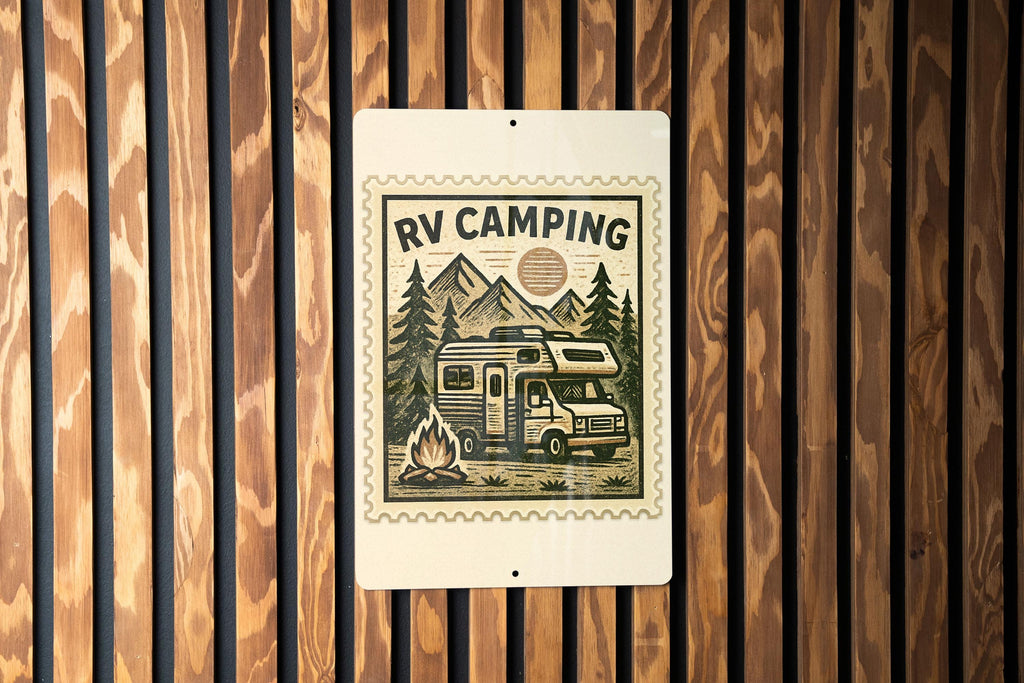 Vintage RV Camping Metal Sign – Retro Stamp Style Camper Decor for Trailer, Campsite, Cabin, or Outdoor Adventure Gift — photo 1
