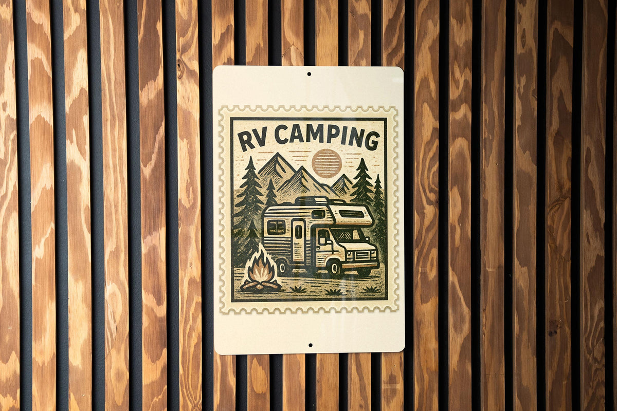 Vintage RV Camping Metal Sign – Retro Stamp Style Camper Decor for Trailer, Campsite, Cabin, or Outdoor Adventure Gift — photo 1