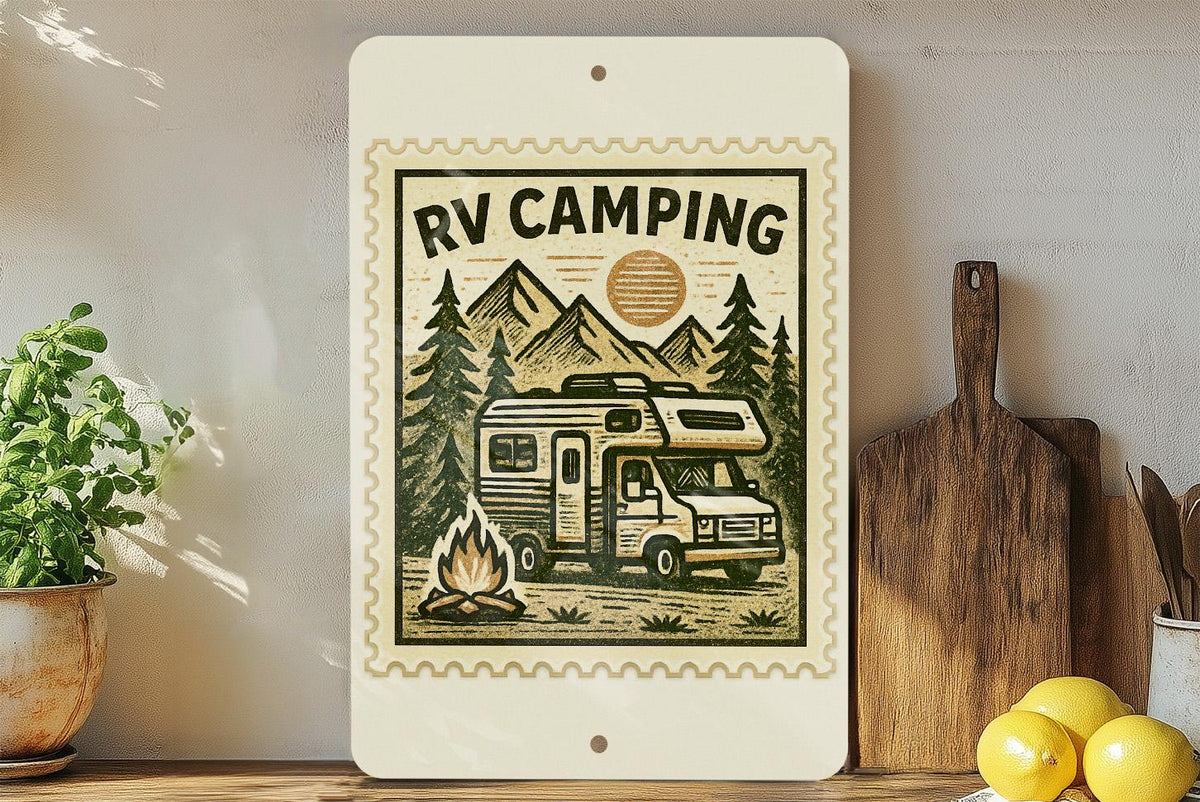 Vintage RV Camping Metal Sign – Retro Stamp Style Camper Decor for Trailer, Campsite, Cabin, or Outdoor Adventure Gift — photo 2