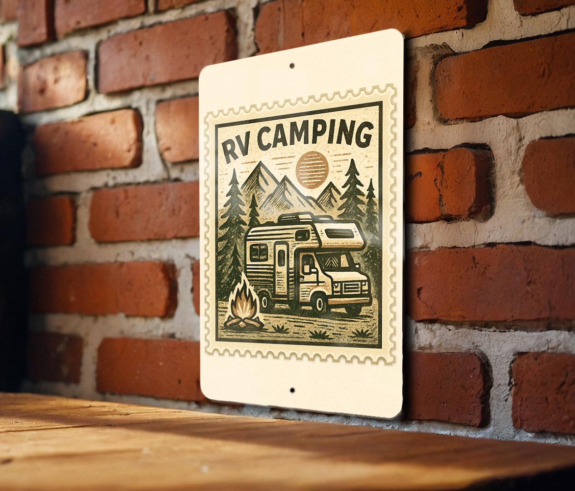 Vintage RV Camping Metal Sign – Retro Stamp Style Camper Decor for Trailer, Campsite, Cabin, or Outdoor Adventure Gift — photo 3