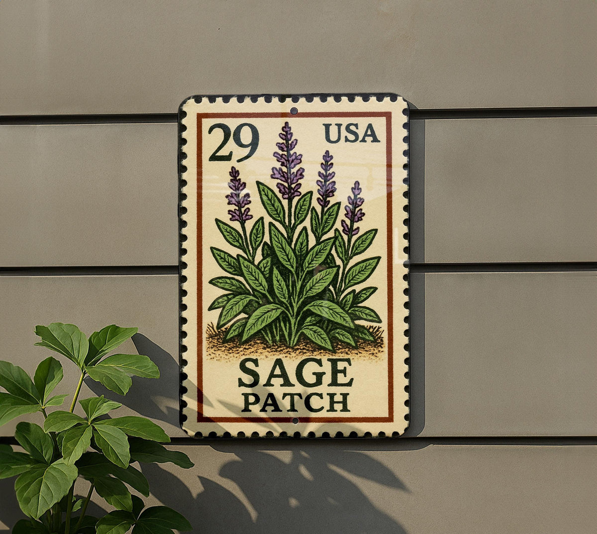Vintage Sage Patch Metal Sign – Rustic Farmhouse Decor, Stamp Style Wall Art, Herb Garden Kitchen Sign, Country Home Accent — photo 5