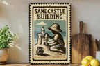 Sandcastle Building Metal Sign – Vintage Beach Decor, Coastal Wall Art, Retro Stamp Style Summer House Sign — photo 2