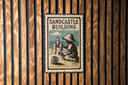 Sandcastle Building Metal Sign – Vintage Beach Decor, Coastal Wall Art, Retro Stamp Style Summer House Sign — photo 3