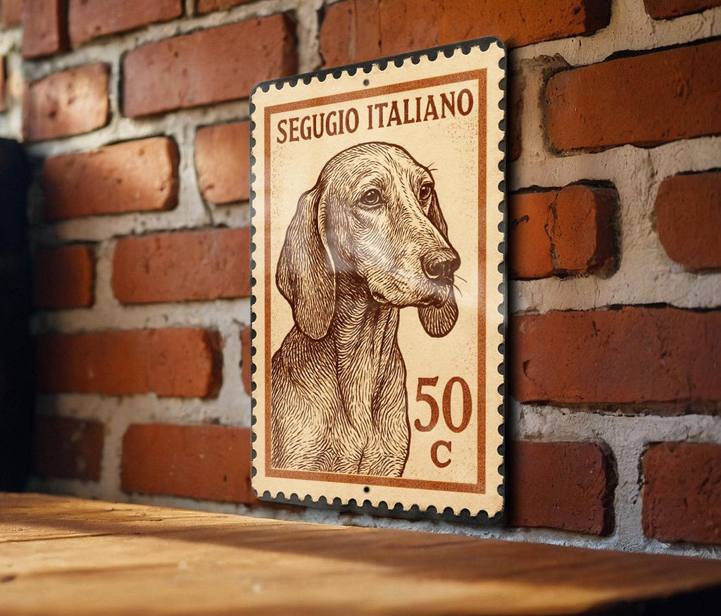 Segugio Italiano Dog Metal Sign – Vintage Stamp Style Wall Art for Home, Kennel, Rustic Decor, Italian Hound Gift — photo 2