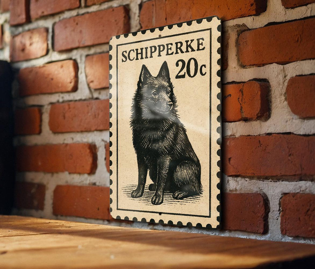 Schipperke Dog Metal Sign – Vintage Stamp Style Wall Art, Vertical 23" Rustic Home Decor for Dog Lovers, Gift for Pet Owners — photo 3