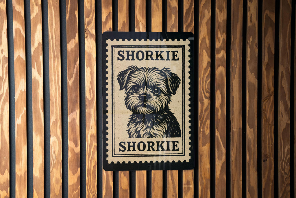 Shorkie Metal Sign – Vintage Stamp Style Dog Wall Art, Rustic Home Decor, Pet Lover Gift, Shorkie Silhouette Tin Sign — photo 1