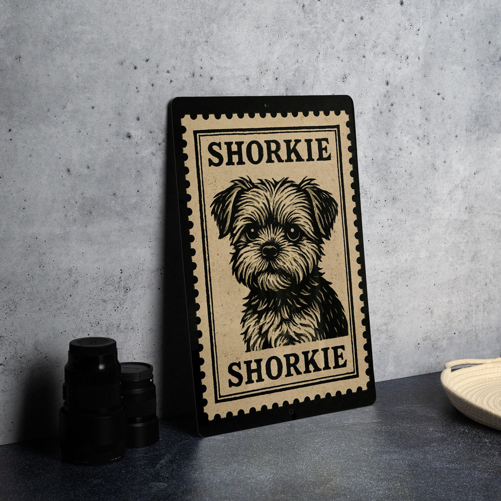 Shorkie Metal Sign – Vintage Stamp Style Dog Wall Art, Rustic Home Decor, Pet Lover Gift, Shorkie Silhouette Tin Sign — photo 4