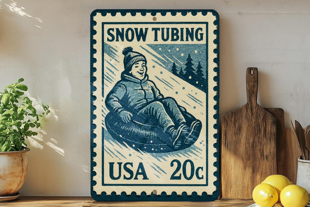 Snow Tubing Metal Sign – Vintage Stamp Style Winter Decor for Cabin, Lodge, Ski Resort, Rustic Wall Art Gift — photo 2