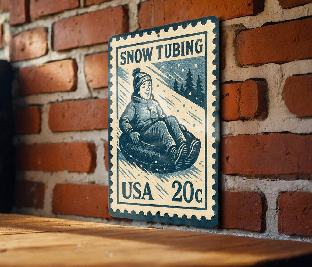Snow Tubing Metal Sign – Vintage Stamp Style Winter Decor for Cabin, Lodge, Ski Resort, Rustic Wall Art Gift — photo 3