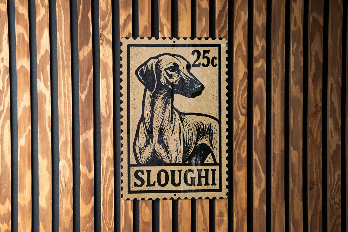 Sloughi Dog Metal Sign Vertical 23" – Vintage Stamp Style Wall Art for Dog Lovers, Rustic Home or Kennel Decor — photo 1
