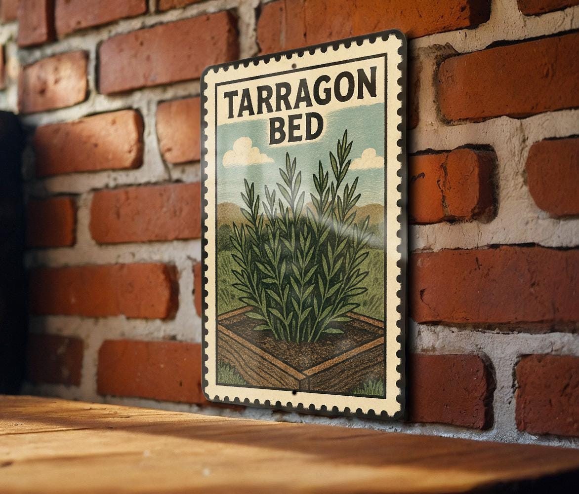 Tarragon Bed Metal Sign – Vintage Stamp Style Wall Art for Bedroom, Rustic Farmhouse Decor, Distressed Metal Plaque — photo 2