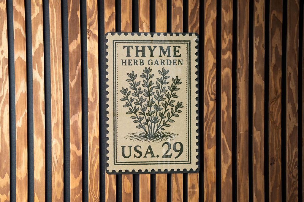 Thyme Herb Garden Metal Sign – Vintage Botanical Kitchen Decor, Rustic Farmhouse Wall Art, Stamp Style Garden Plaque — photo 2