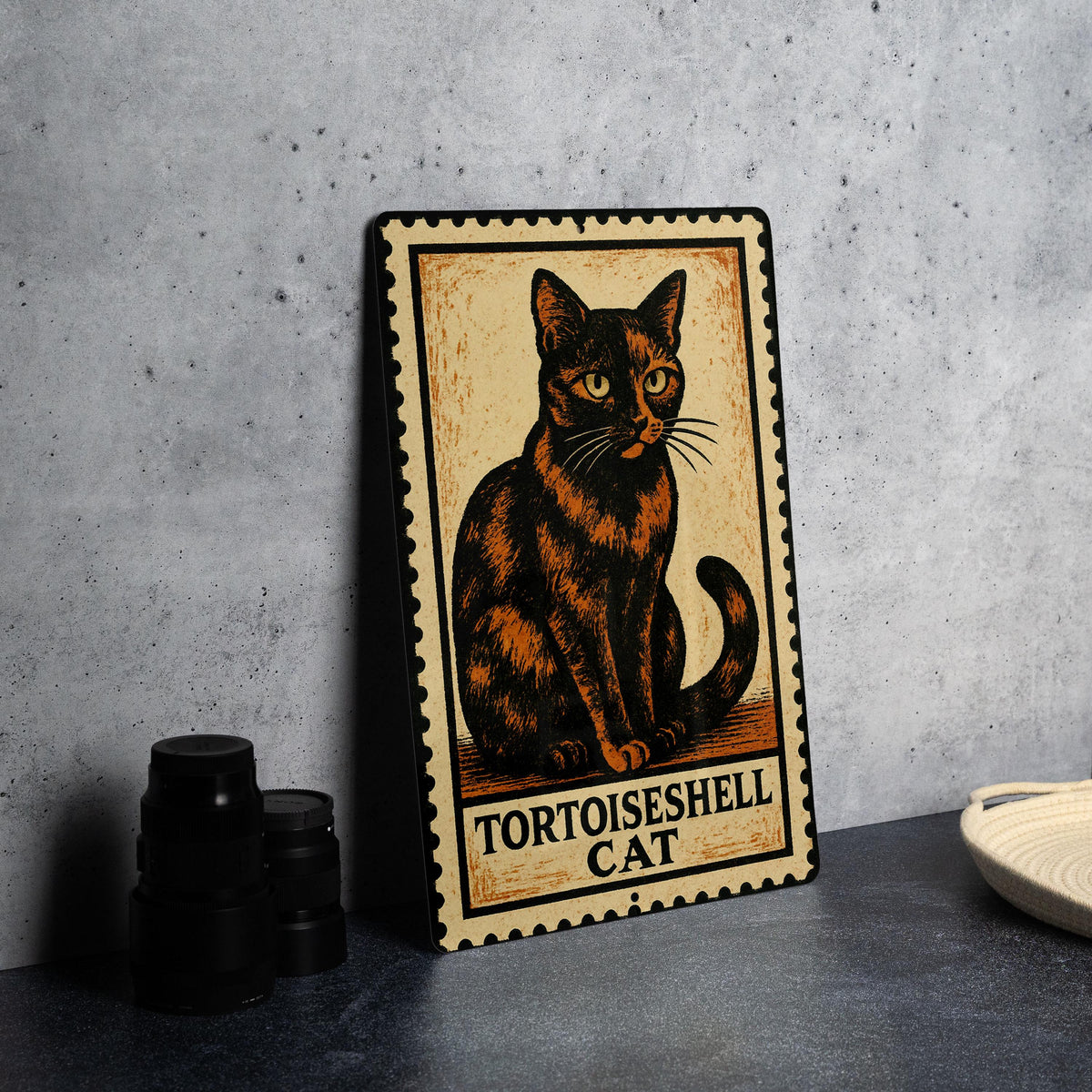 Tortoiseshell Cat Metal Sign – Vintage Stamp Style Wall Art for Cat Lovers, Rustic Tin Decor for Home or Garden — photo 4