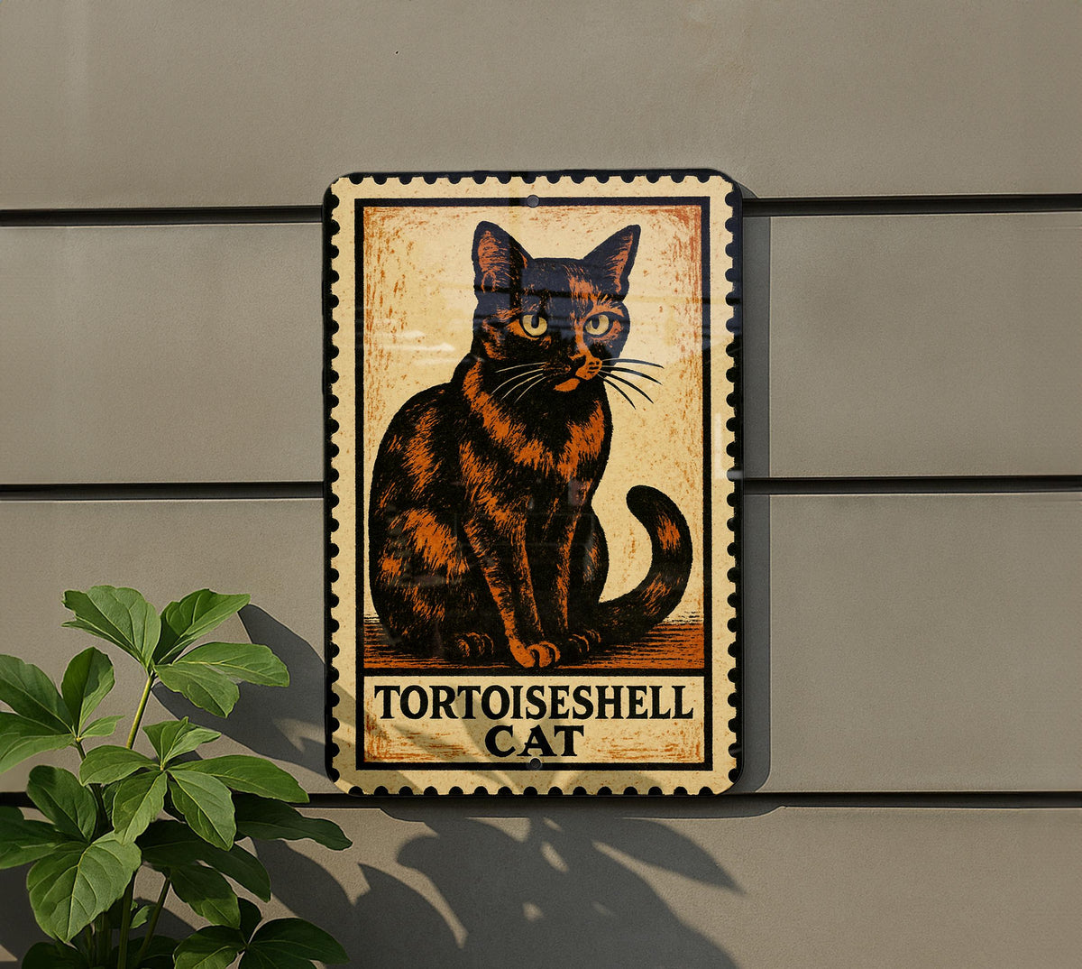 Tortoiseshell Cat Metal Sign – Vintage Stamp Style Wall Art for Cat Lovers, Rustic Tin Decor for Home or Garden — photo 5