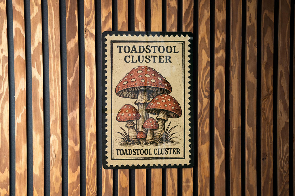 Toadstool Cluster Metal Sign – Vintage Mushroom Wall Art, Rustic Fungi Decor, Cottagecore Garden Sign, Nature-Inspired Artwork — photo 1