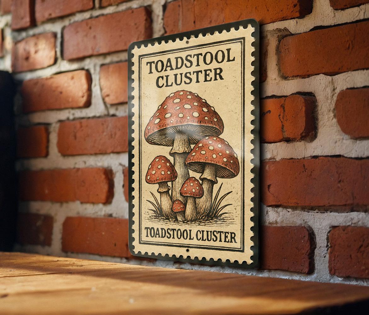 Toadstool Cluster Metal Sign – Vintage Mushroom Wall Art, Rustic Fungi Decor, Cottagecore Garden Sign, Nature-Inspired Artwork — photo 2
