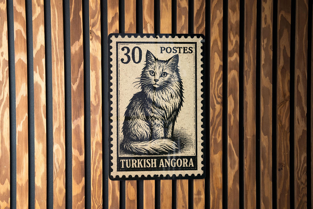 Turkish Angora Cat Metal Sign – Vintage Stamp Style Wall Art Décor for Cat Lovers, Rustic Tin Pet Sign for Home or Garden — photo 2