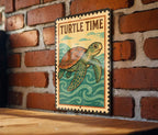 Turtle Time Metal Sign – Vintage Stamp Style Wall Decor for Beach House, Coastal Bathroom, Retro Nautical Home Sign Art — photo 2
