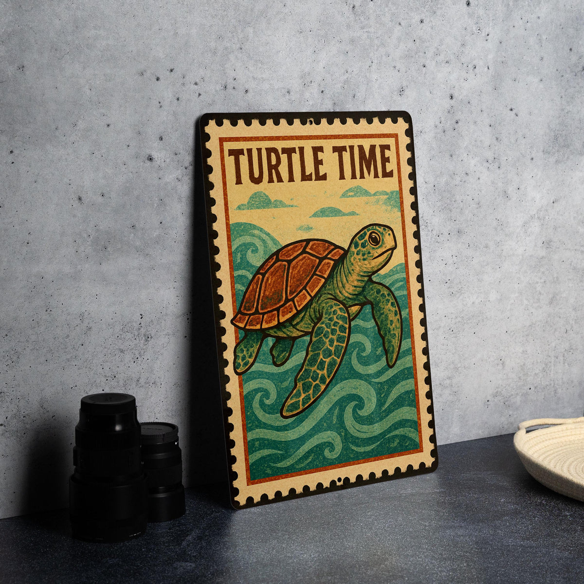 Turtle Time Metal Sign – Vintage Stamp Style Wall Decor for Beach House, Coastal Bathroom, Retro Nautical Home Sign Art — photo 4