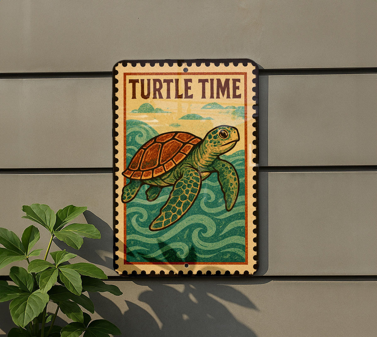 Turtle Time Metal Sign – Vintage Stamp Style Wall Decor for Beach House, Coastal Bathroom, Retro Nautical Home Sign Art — photo 5
