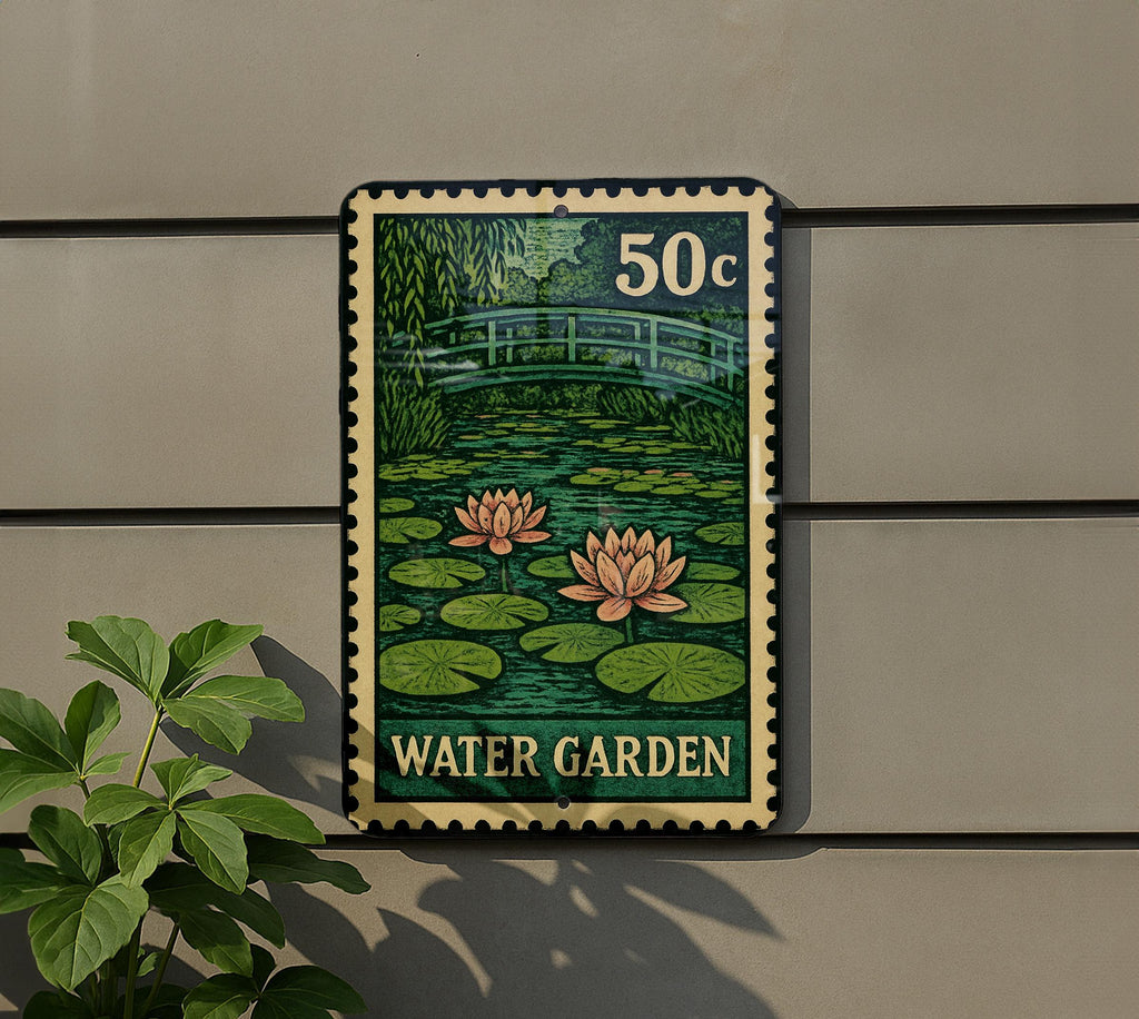 Water Garden Metal Sign – Vintage Stamp Style Garden Decor, Rustic Outdoor Wall Art, Botanical Yard Plaque for Gardeners — photo 5