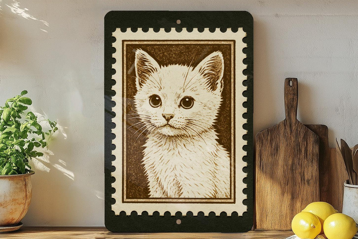 Vintage White Kitten Metal Sign – Retro Cat Wall Art, Cute Stamp Style Tin Decor for Kitchen, Nursery or Pet Lovers — photo 2