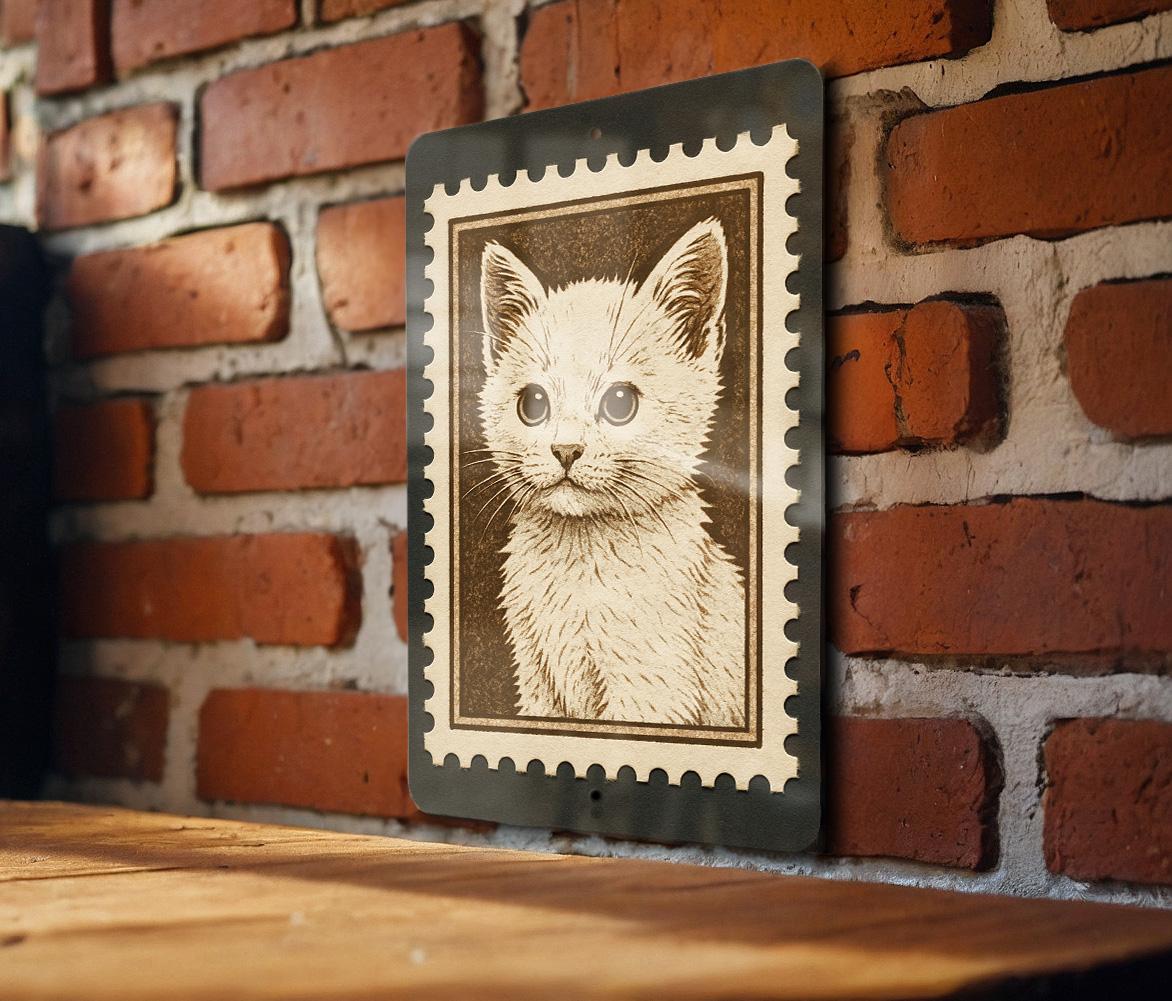 Vintage White Kitten Metal Sign – Retro Cat Wall Art, Cute Stamp Style Tin Decor for Kitchen, Nursery or Pet Lovers — photo 3