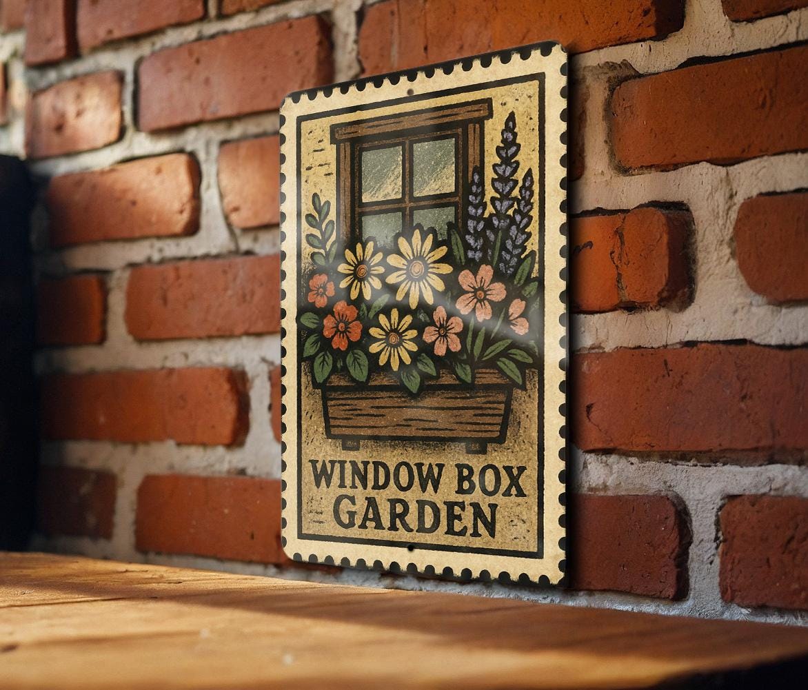 Vintage Window Box Garden Metal Sign – Rustic Stamp Style Wall Art for Porch, Patio, or Outdoor Garden Decor — photo 2