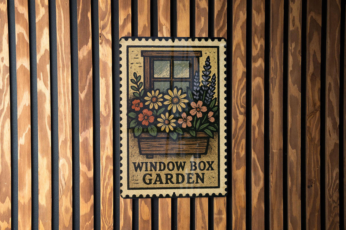 Vintage Window Box Garden Metal Sign – Rustic Stamp Style Wall Art for Porch, Patio, or Outdoor Garden Decor — photo 3