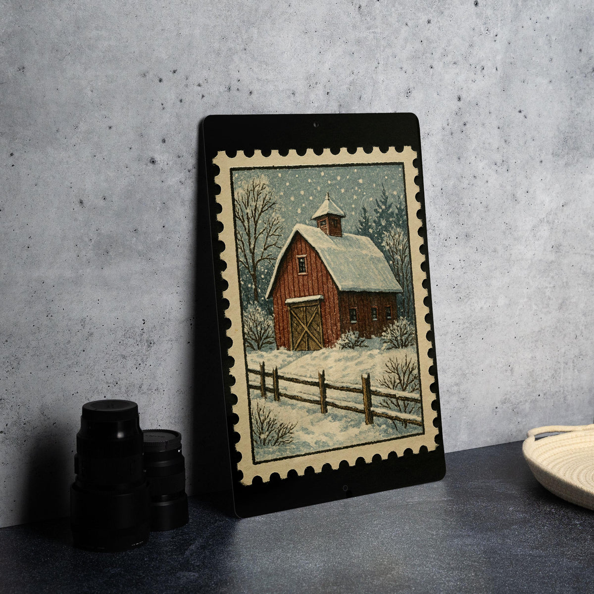 Rustic Winter Snow Barn Metal Sign – Vintage Farmhouse Stamp Style Wall Art for Cabin, Country Home, Holiday Decor — photo 4