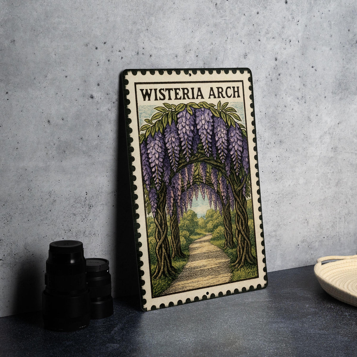Wisteria Arch Metal Sign – Vintage Stamp Style Garden Wall Art, Rustic Outdoor Decor, Floral Metal Artwork for Home or Patio — photo 4