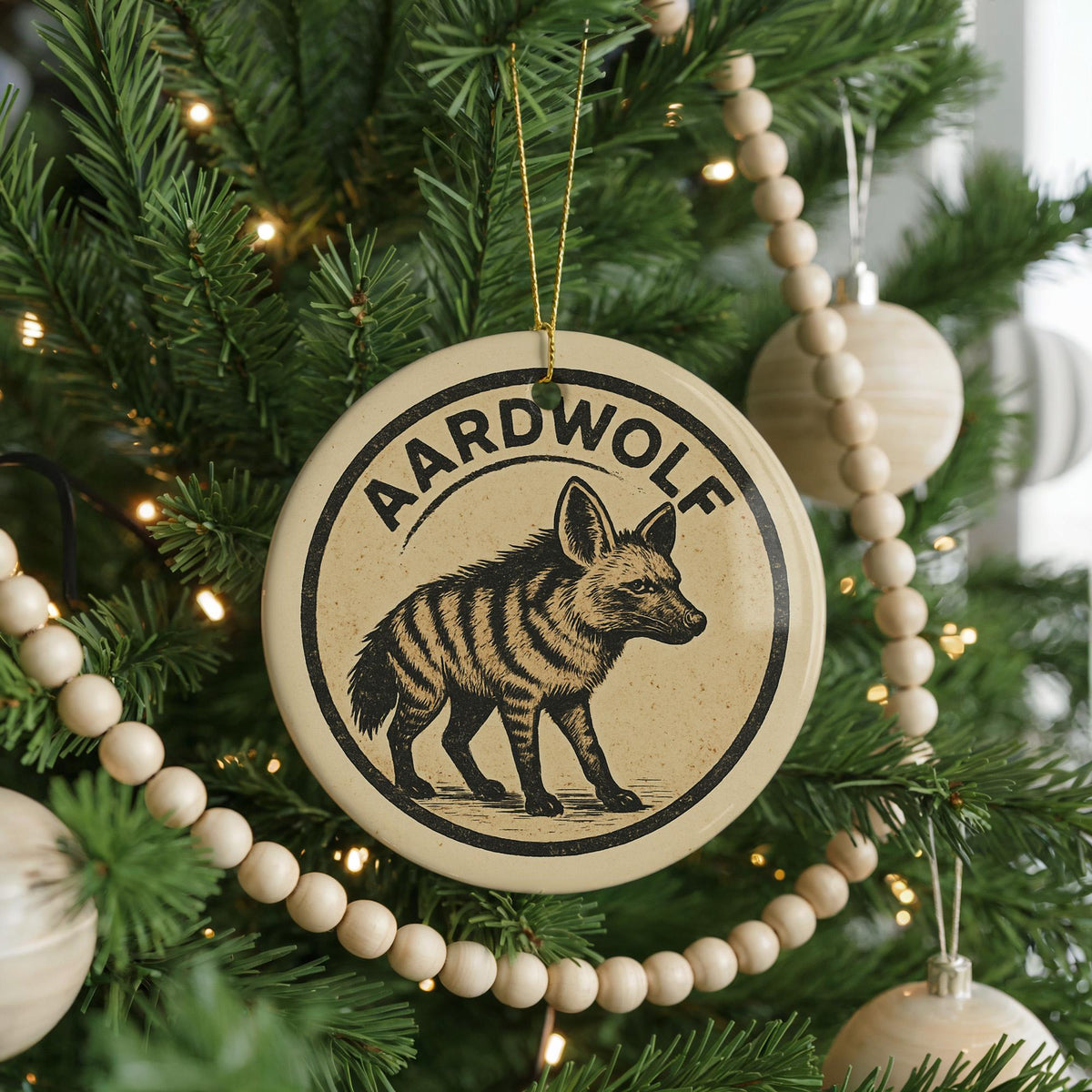 Aardwolf Ceramic Ornament – Circular Wildlife Stamp Art, African Animal Christmas Tree Decoration, Nature Lover Gift — photo 4
