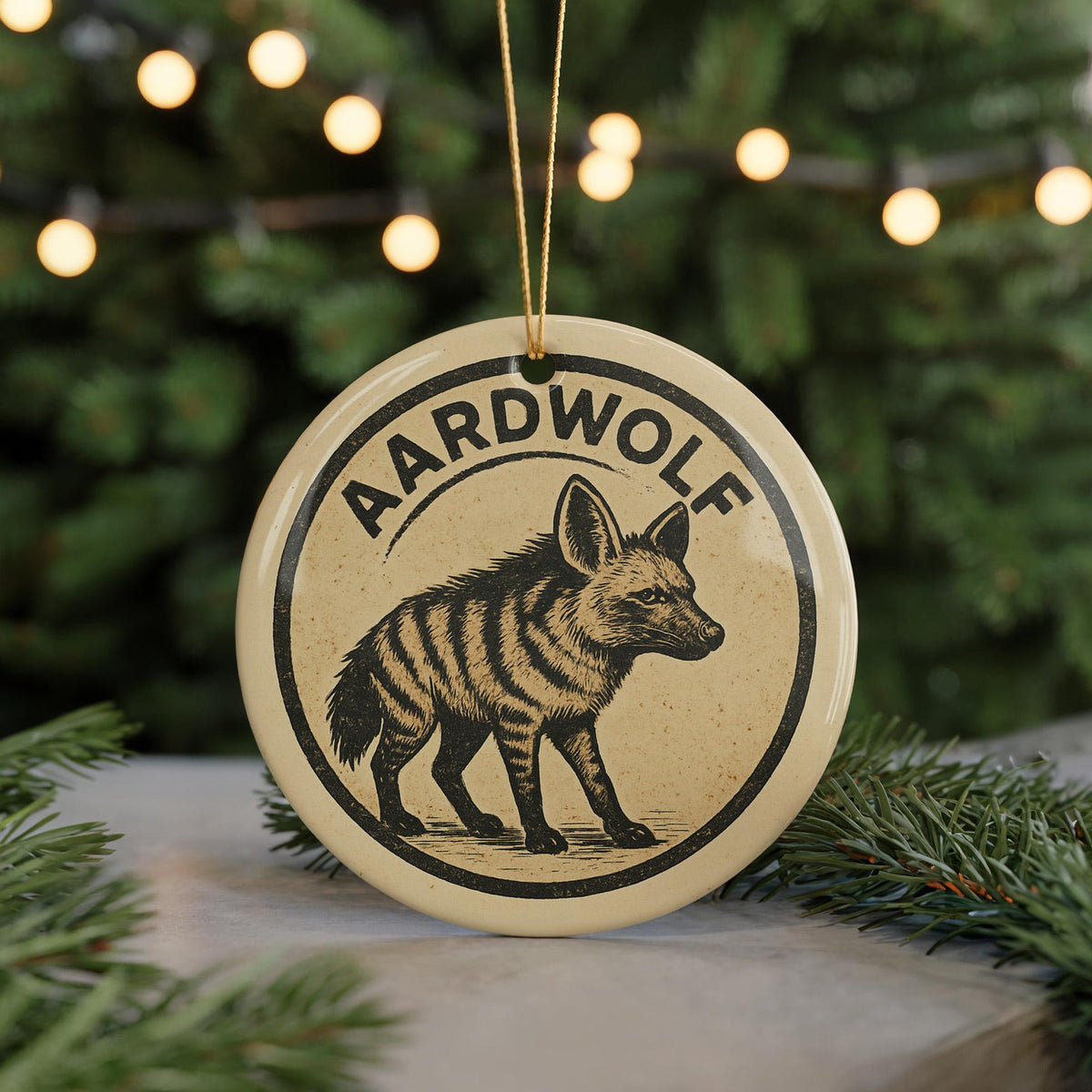 Aardwolf Ceramic Ornament – Circular Wildlife Stamp Art, African Animal Christmas Tree Decoration, Nature Lover Gift — photo 5