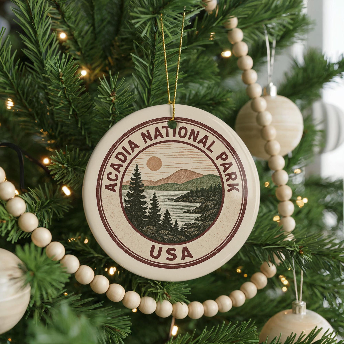 Acadia National Park Ornament – Circular Stamp Design Ceramic Keepsake for Nature Lovers & Outdoor Adventure Decor — photo 4