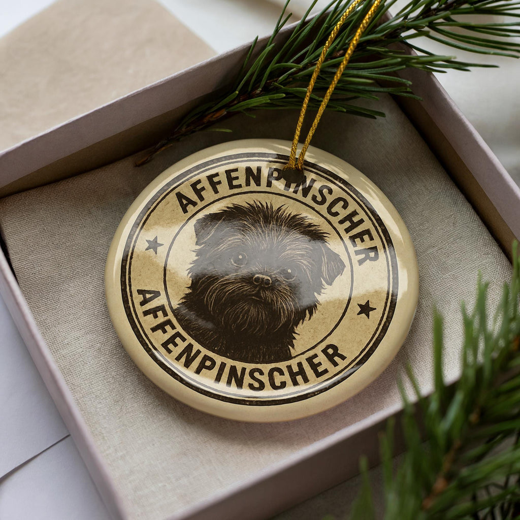 Affenpinscher Dog Ornament – Circular Ceramic Stamp Style Pet Art, Vintage Dog Lover Gift, Christmas Tree Decor Keepsake — photo 2