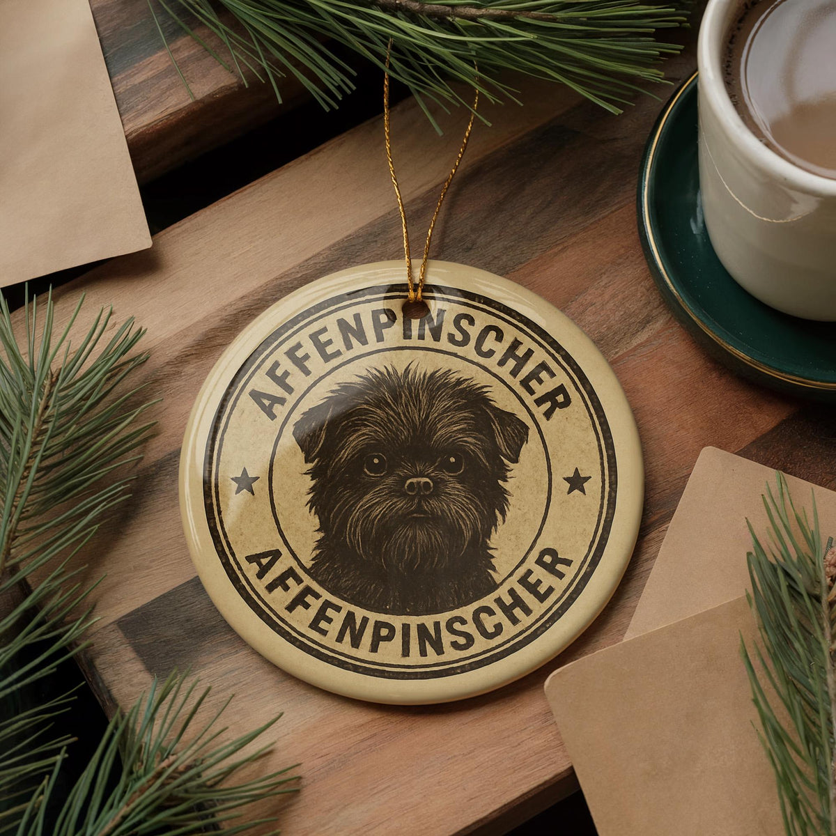 Affenpinscher Dog Ornament – Circular Ceramic Stamp Style Pet Art, Vintage Dog Lover Gift, Christmas Tree Decor Keepsake — photo 3