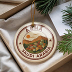Abha Saudi Arabia Ornament – Circular Stamp Style Ceramic Keepsake, Travel Souvenir, Middle Eastern Home Decor Gift — photo 1