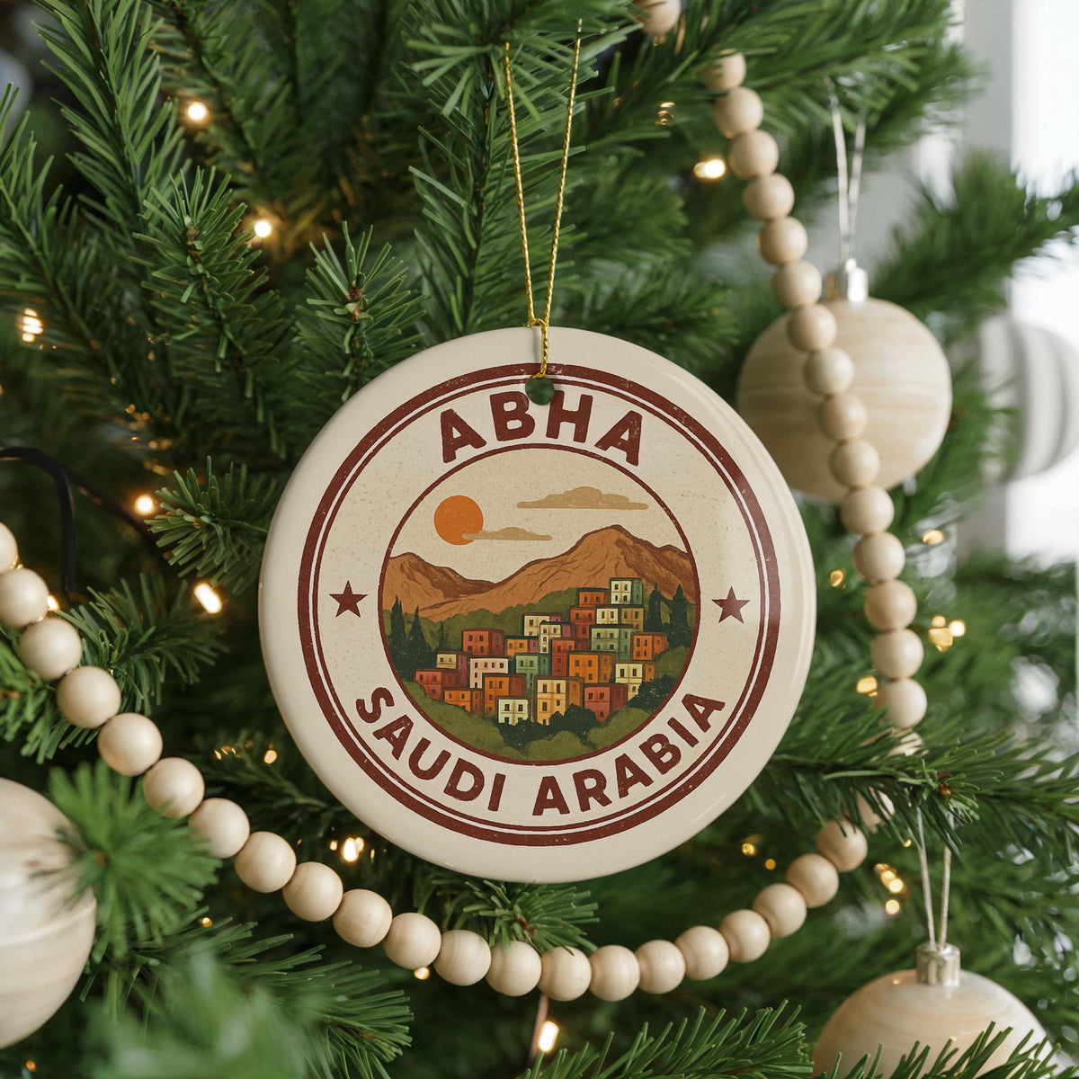 Abha Saudi Arabia Ornament – Circular Stamp Style Ceramic Keepsake, Travel Souvenir, Middle Eastern Home Decor Gift — photo 4