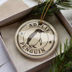 Adelie Penguin Ceramic Ornament – Round Stamp Style Art, Arctic Wildlife Christmas Decor, Handcrafted Winter Gift — photo 2