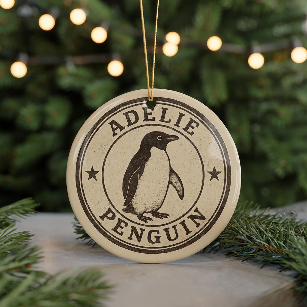 Adelie Penguin Ceramic Ornament – Round Stamp Style Art, Arctic Wildlife Christmas Decor, Handcrafted Winter Gift — photo 5